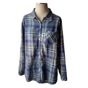 Soft Surroundings Plaid Flannel/Silk Mixed Media  Shirt Size XL